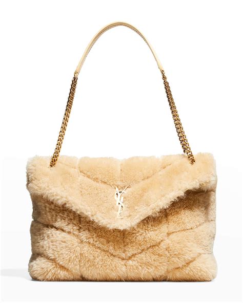 Saint Laurent Loulou Medium YSL Shearling Shoulder Bag